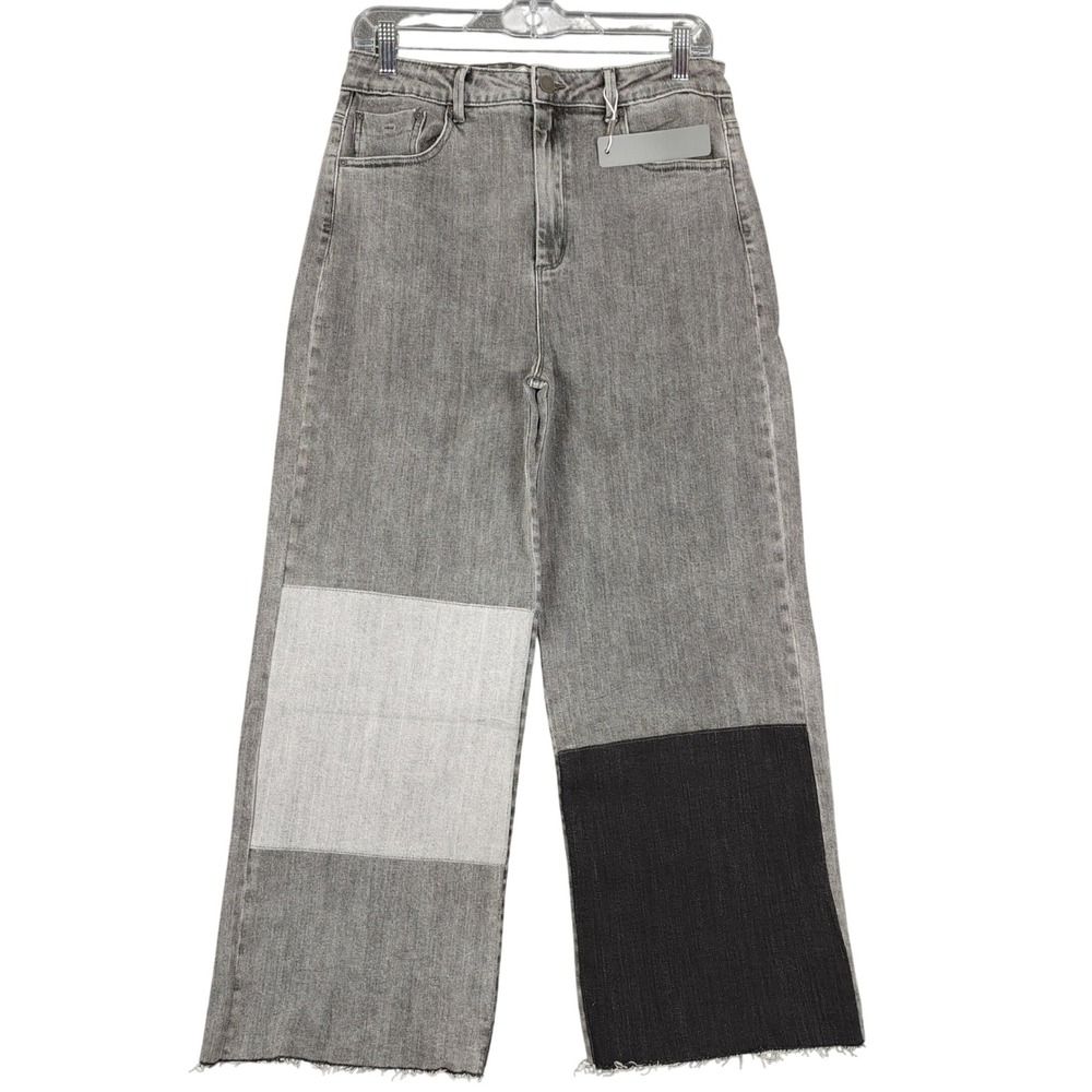 Tractr High Rise Straight Leg Patchwork‎ Jeans Gray Size 8 29 Raw Hem